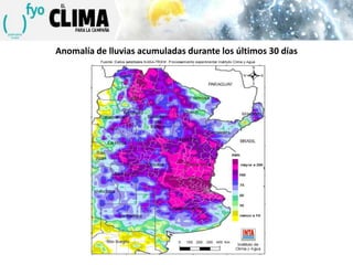 Anomalía de lluvias acumuladas durante los últimos 30 días

 