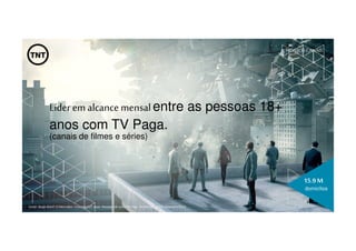 domicílios
15.9M
Líder emalcancemensal entre as pessoas 18+
anos com TV Paga.
(canais de filmes e séries)
Fonte: Ibope Brasil 15 Mercados. Fevereiro/15. Base: Pessoas 18+ anos TV Paga. Distribuição: TBSI. Fevereiro/2015.
NOSSOS CANAIS
 