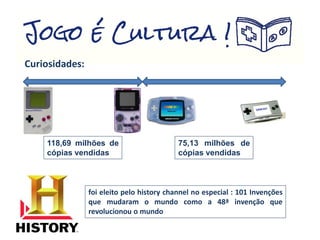 Curiosidades:
75,13 milhões de
cópias vendidas
118,69 milhões de
cópias vendidas
foi eleito pelo history channel no especial : 101 Invenções
que mudaram o mundo como a 48ª invenção que
revolucionou o mundo
 