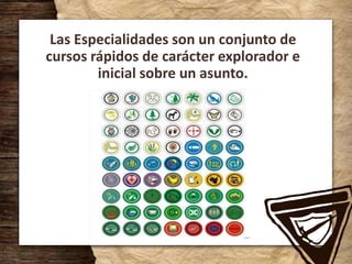 Las Especialidades son un conjunto de
cursos rápidos de carácter explorador e
inicial sobre un asunto.
 