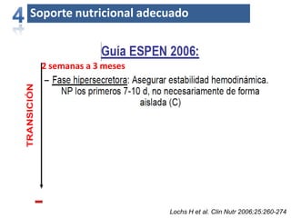 Soporte nutricional adecuado
2 semanas a 3 meses
Lochs H et al. Clin Nutr 2006;25:260-274
 