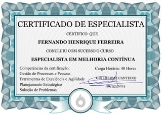 Certificado de especialista em melhoria contínua