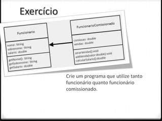 Exercício




            Crie um programa que utilize tanto
            funcionário quanto funcionário
            comissionado.
 