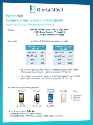 Oferta Móvil
Promoción
Compra o trae tu teléfono inteligente
NUEVOS CLIENTES GAMA ALTA SMARTPHONES

 Recibe:              ...