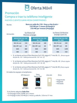 Oferta Móvil
Promoción
Compra o trae tu teléfono inteligente
NUEVOS CLIENTES GAMA MEDIA SMARTPHONES

 Recibe:             ...