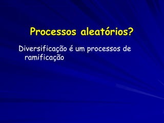 Processos aleatórios?
Diversificação é um processos de
 ramificação
 
