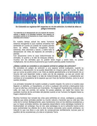 Especies colombianas en via de extincion