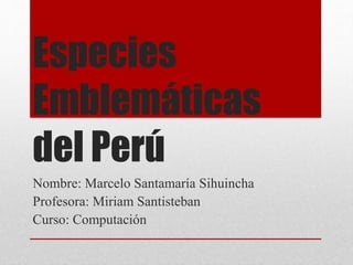 Especies
Emblemáticas
del Perú
Nombre: Marcelo Santamaría Sihuincha
Profesora: Miriam Santisteban
Curso: Computación
 