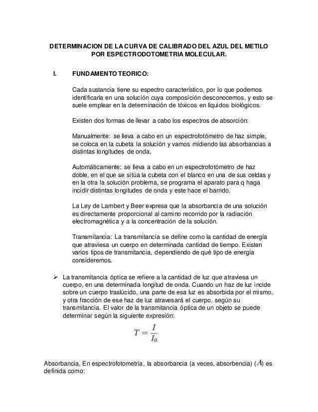 Espectrometria De Absorcion Del Azul De Metileno