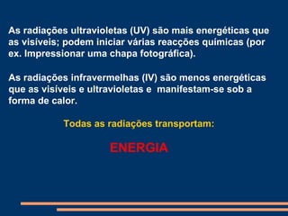 Espectros, radiação e energia