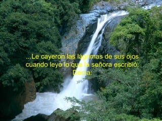 ...Le cayeron las lágrimas de sus ojos cuando leyo lo que la señora escribió. Decía: 