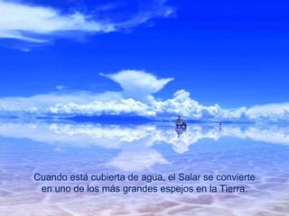 Cuando está cubierta de agua, el Salar se convierte en uno de los más grandes espejos en la Tierra. 
