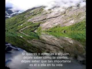 Si quieres o aprecias a alguien,
déjale saber cómo te sientes,
déjale saber que tan importante
es él o ella en tu vida
 