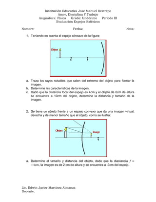 Espejos esféricos evaluación 2 | DOCX