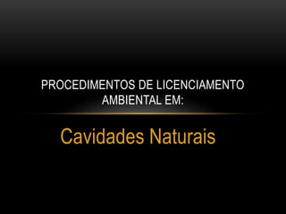 Curso de licenciamento ambiental (MME)
Procedimentos de licenciamento ambiental em áreas de ocorrência:
Cavidades Naturais
Valquíria dos Anjos MenegonValquíria dos Anjos Menegon
 