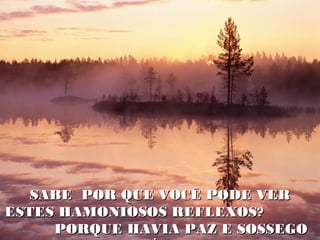 SABE POR QUE VOCÊ PODE VER
ESTES HAMONIOSOS REFLEXOS?
     PORQUE HAVIA PAZ E SOSSEGO
 
