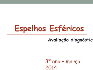 Espelhos Esféricos
3º ano – março
2014
Avaliação diagnóstica
 