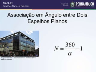 FÍSICA, 2º
Espelhos Planos e Esféricos
Associação em Ângulo entre Dois
Espelhos Planos
1
360


N
Imagem: Roland zh / Creative Commons Attribution-Share
Alike 3.0 Unported.
 