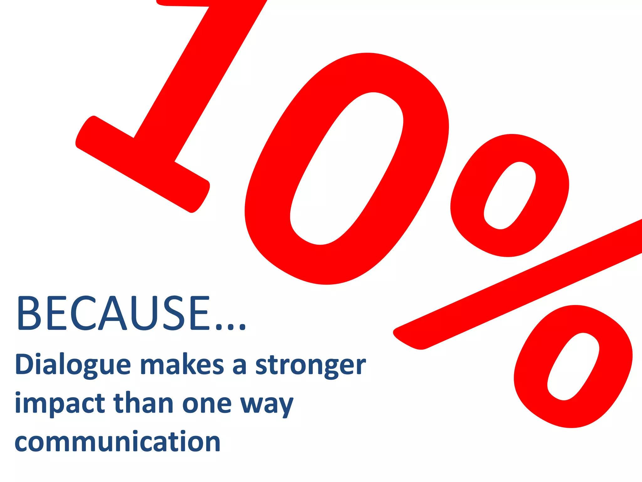 BECAUSE…
Dialogue makes a stronger
impact than one way
communication
 