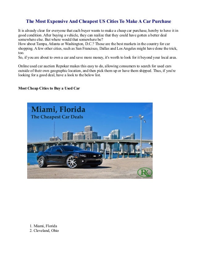 The most Espensive and cheapest cities to buy used cars