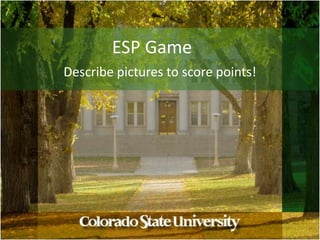 ESP Game Describe pictures to score points! 