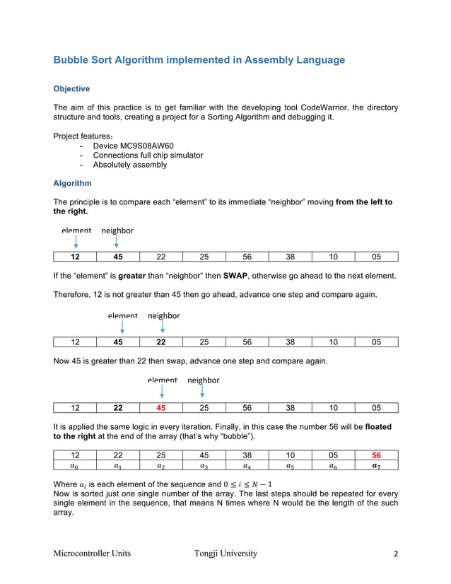 Bubble Sort algorithm in Assembly Language | PDF | Programming ...