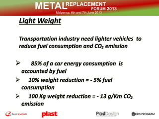 REPLACEMENT
FORUM 2013METALMalpensa, 6th and 7th June 2013
 