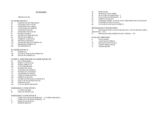 SUMÁRIO
APRESENTAÇÃO
NA SEMEADURA I
46 EXIGÊNCIAS DOUTRINÁRIAS
47 ESTÁGIOS EVOLUTIVOS
48 COMUNHÃO PELA PRECE
49 ATIVIDADES DO ESPÍRITO
54 CONSCIENTIZAÇÃO
60 VERDADES INICIÁTICAS
61 MUNDO INTERNO
64 ESFORÇO DE PREPARAÇÃO
66 INICIAÇÃO ESPÍRITA
142 COMBATE A DEFEITOS
146 SINTONIA COM DEUS
156 AMADURECIMENTO ESPIRITUAL
171 PROGRESSO ESPIRITUAL
246 ENCERRAMENTO
NA SEMEADURA II
80 RESPOSTAS
120 VALOR DA INICIAÇÃO ESPIRITUAL
194 INICIAÇÃO ESPIRITUAL
LENDO E APRENDENDO NA SEMEADURA III
20 SER VERDADEIRO
102 MORTE E EVOLUÇÃO
103 PODER ESPIRITUAL
104 LEI DO PROGRESSO
117 SETORES DE AÇÃO
119 TESOUROS DO ESPÍRITO
127 SETORES DE ATIVIDADE
137 CHAMAMENTO DIVINO
139 TAREFAS SEMELHANTES
140 ESPIRITUALIZAÇÃO
141 VALOR DA INICIAÇÃO EVANGÉLICA
142 VEÍCULOS DE MANIFESTAÇÃO
143 SIMPLIFICAÇÃO
146 A LEI DA REENCARNAÇÃO
VERDADES E CONCEITOS I
9 A TAREFA MAIOR
20 PARA OS DISCÍPULOS
VERDADES E CONCEITOS II
1 COMO EVOLUIR MAIS DEPRESSA – I: O CORPO ORGÂNICO
2 COMO EVOLUIR MAIS DEPRESSA – II
15 PERGUNTAS OCIOSAS
17 DESPERTAMENTO
20 MEDITAÇÃO
36 REDENÇÃO PELO AMOR
38 DUAS FORÇAS PODEROSAS – I
39 DUAS FORÇAS PODEROSAS – II
44 ESPIRITUALIZAÇÃO
45 VERDADES SOBRE AS ESCOLAS DE APRENDIZES DO EVANGELHO
55 CUIDEMOS DA BOA PLANTA
60 O VALOR DA INICIAÇÃO ESPÍRITA
MENSAGENS E INSTRUÇÕES
12 MENSAGEM PARA A INAUGURAÇÃO DA 1ª EAE DE BUENOS AIRES,
ARGENTINA – 1974
23 MENSAGEM PARA DIRIGENTES DE TURMAS – 1975
GUIA DO APRENDIZ
0 ENUNCIADOS
4 A INICIAÇÃO ESPÍRITA
10 INICIAÇÃO SEM ESCOLA
11 COMENTÁRIOS FINAIS
12 TRANSCRIÇÕES
 