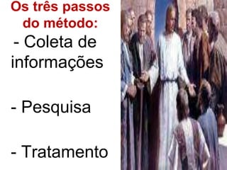 Os três passos 
do método: 
- Coleta de 
informações 
- Pesquisa 
- Tratamento 
 