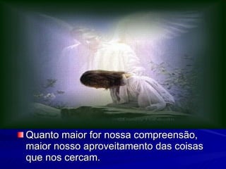 Quanto maior for nossa compreensão, maior nosso aproveitamento das coisas que nos cercam.  