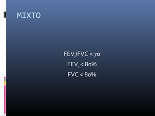MIXTO
FEV1/FVC < 70
FEV1 < 80%
FVC < 80%
 