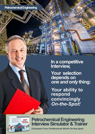 In a competitive
Interview,
Your selection
depends on
one and only thing:
respond
convincingly
On-the-Spot!
Your ability to
PetrochemicalEngineering
PetrochemicalEngineering
InterviewSimulator&Trainer
Command Your Professional Worth On-the-Spot!
 