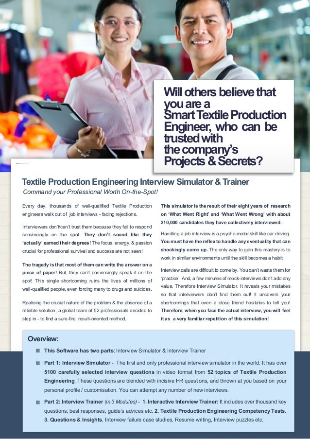 textile production engineering job interview viva voce simulator trainer - Production Engineering Job textile production engineering job interview viva voce simulator trainer - Production Engineering Job