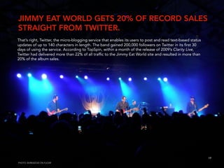JIMMY EAT WORLD GETS 20% OF RECORD SALES
STRAIGHT FROM TWITTER.
That’s right, Twitter, the micro-blogging service that ena...