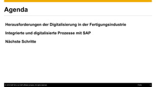 © 2016 SAP SE or an SAP affiliate company. All rights reserved. 5Public
Agenda
Herausforderungen der Digitalisierung in der Fertigungsindustrie
Integrierte und digitalisierte Prozesse mit SAP
Nächste Schritte
 