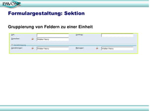 Formulargestaltung: Sektion

Gruppierung von Feldern zu einer Einheit
 