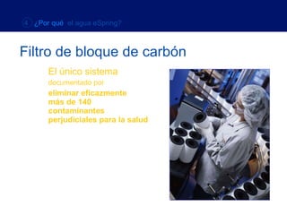 El único sistema  documentado por eliminar eficazmente  más de 140  contaminantes  perjudiciales para la salud Filtro de bloque de carbón 4  ¿Por qué  el agua eSpring? 