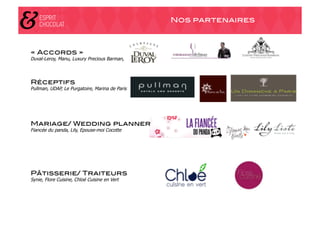 Nos partenaires!



« Accords »!
Duval-Leroy, Manu, Luxury Precious Barman,



Réceptifs!
Pullman, UDAP, Le Purgatoire, Marina de Paris




Mariage/ Wedding planner!
Fiancée du panda, Lily, Epouse-moi Cocotte




Pâtisserie/ Traiteurs!
Synie, Flore Cuisine, Chloé Cuisine en Vert
 