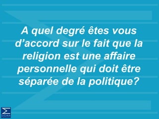 A quel degré êtes vous
d’accord sur le fait que la
religion est une affaire
personnelle qui doit être
séparée de la politique?
 