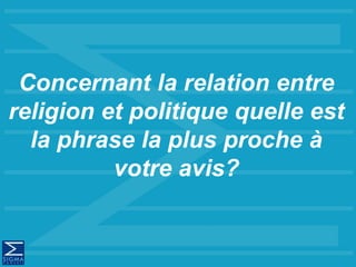 Concernant la relation entre
religion et politique quelle est
la phrase la plus proche à
votre avis?
 