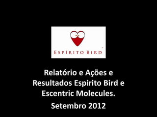 Relatório e Ações e
Resultados Espirito Bird e
  Escentric Molecules.
     Setembro 2012
 