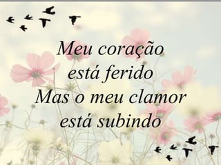 Meu coração 
está ferido 
Mas o meu clamor 
está subindo 
 