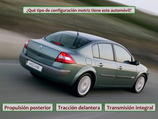 ¿Qué tipo de configuración motriz tiene este automóvil?

Propulsión posterior

Tracción delantera

Transmisión integral

 