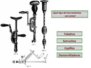 ¿Qué tipo de herramientas
son estas?

Taladros
Serruchos
Cepillos
Destornilladores

 