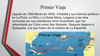 Primer Viaje 
(Agosto de 1492-Marzo de 1943). Cristóbal y sus marinos partieron 
en La Pinta, La Niña y La Santa María. Ll...