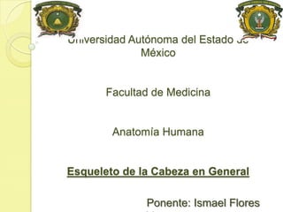 Universidad Autónoma del Estado de MéxicoFacultad de MedicinaAnatomía HumanaEsqueleto de la Cabeza en General Ponente: Ismael Flores Vargas 