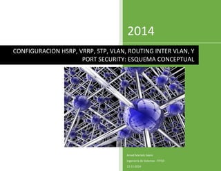 2014 
Arned Martelo Sáenz 
Ingeniería de Sistemas - FITCO 
12-11-2014 
CONFIGURACION HSRP, VRRP, STP, VLAN, ROUTING INTER VLAN, Y PORT SECURITY: ESQUEMA CONCEPTUAL  