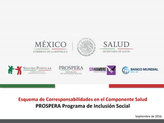 Esquema de Corresponsabilidades en el Componente Salud
PROSPERA Programa de Inclusión Social
Septiembre de 2016.
 