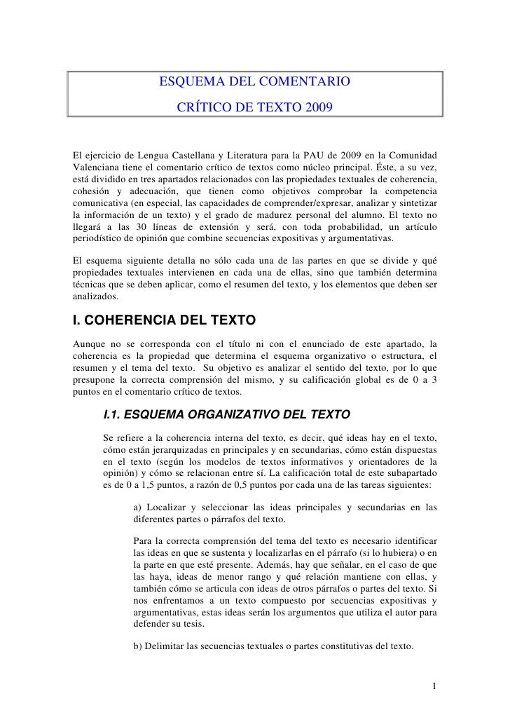 Esquema Del Comentario CríTico De Texto 2009[2]