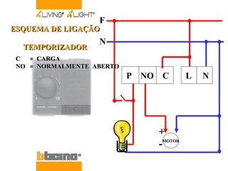 +  - F N MOTOR C  =  CARGA NO  =  NORMALMENTE  ABERTO ESQUEMA DE LIGAÇÃO TEMPORIZADOR P  NO  C L  N 